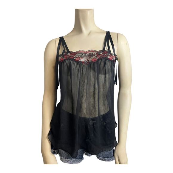 Y2K Shirt Top Trashy Lingerie Party Dark Goth Whimsy Drama Black Sheer S Small - Picture 1 of 9